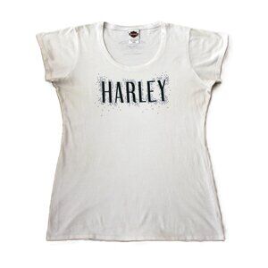 HARLEY DAVIDSON Retro (2013) Fitted T-Shirt in White, Rhinestone Biker Tee (2XL)